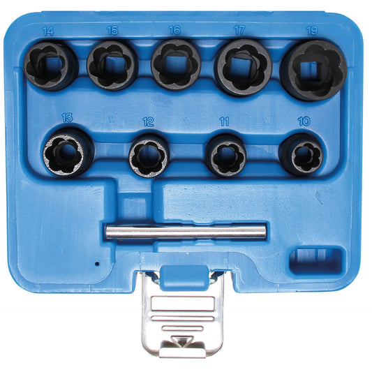 JUEGO 10 PIEZAS DE DADOSS EXTRACTORES EN ESPIRAL 3/8" 10-19 MM B5265 BGS