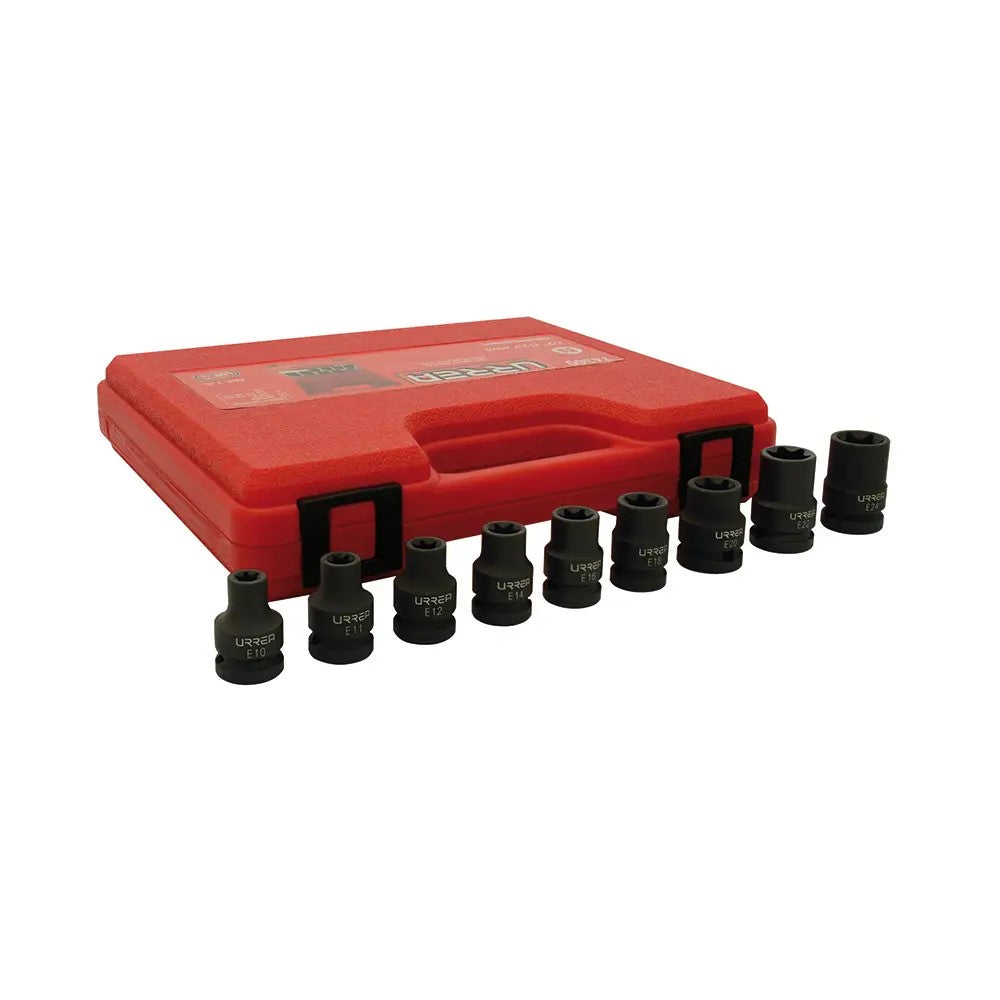 JUEGO DE DADOS DE IMPACTO TORX HEMBRA CUADRO DE 1/2", 9 PIEZAS U74300 URREA