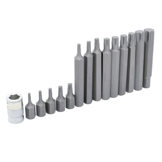 JUEGO DE PUNTAS TORX CORTAS Y LARGAS HEXÁGONO DE 3/8" CON ADAPTADOR, 15 PIEZAS UJ230 URREA