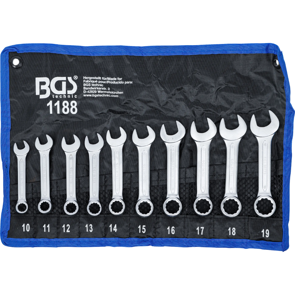 JUEGO 10 PIEZAS DE LLAVES COMBINADAS EXTRA CORTAS 10-19 MM B1188 BGS