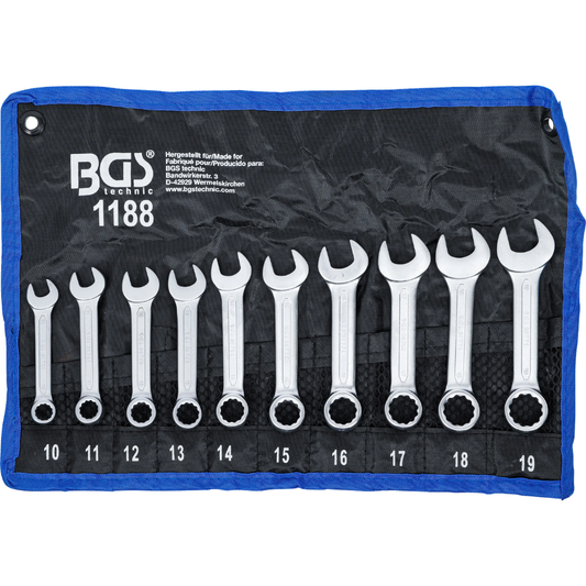 JUEGO 10 PIEZAS DE LLAVES COMBINADAS EXTRA CORTAS 10-19 MM B1188 BGS