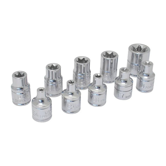 JUEGO DE DADOS TORX HEMBRA CUADRO DE 3/8" EN RIEL, 10 PIEZAS U5200TX URREA