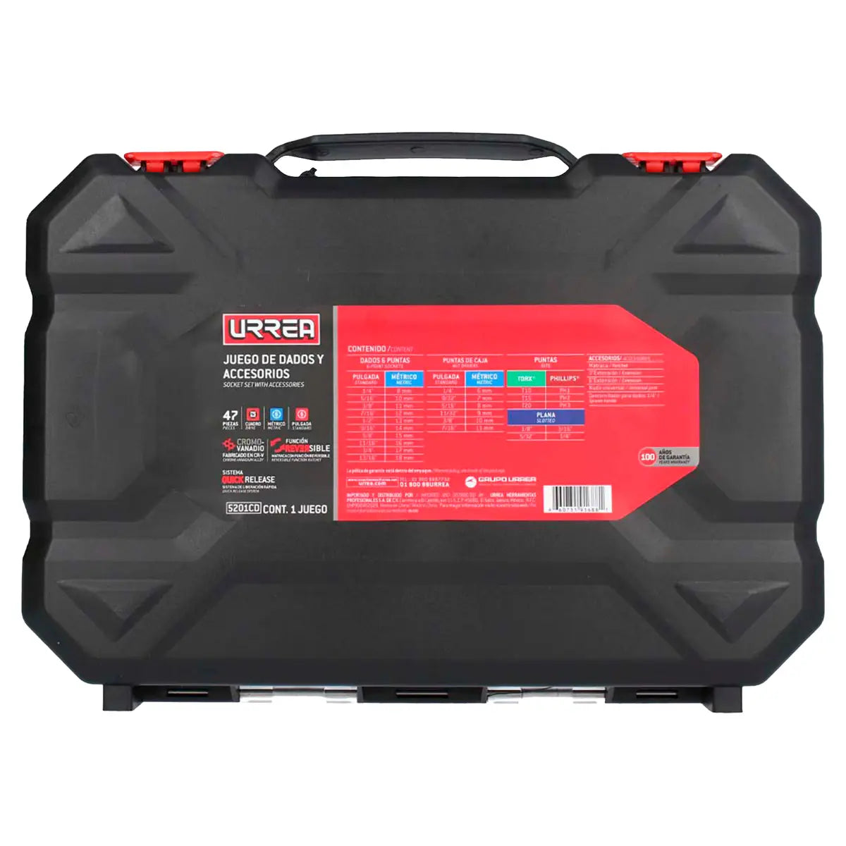 JUEGO DE DADOS Y ACCESORIOS CUADRO DE 3/8" COMBINADO, 47 PIEZAS U5201CD URREA