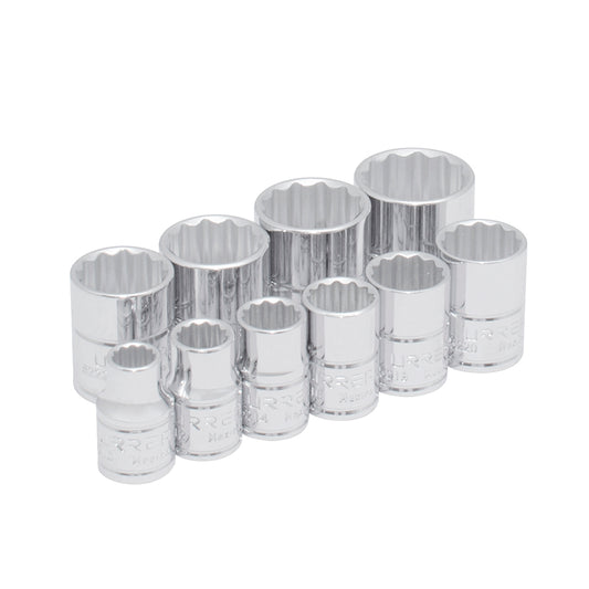 JUEGO DE DADOS CUADRO DE 3/8", 12 PUNTAS, EN PULGADAS EN RIEL, 10 PIEZAS U52118 URREA
