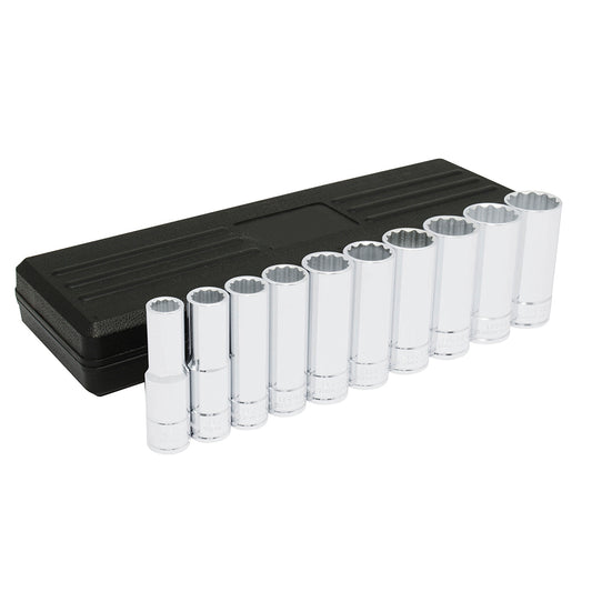 JUEGO DE DADOS LARGOS CUADRO DE 1/2", 12 PUNTAS, MÉTRICOS, 10 PIEZAS U5400PHM URREA