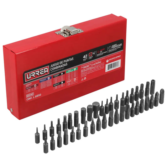 JUEGO COMBINADO DE PUNTAS HEXÁGONO DE 1/4", 42 PIEZAS U60242 URREA