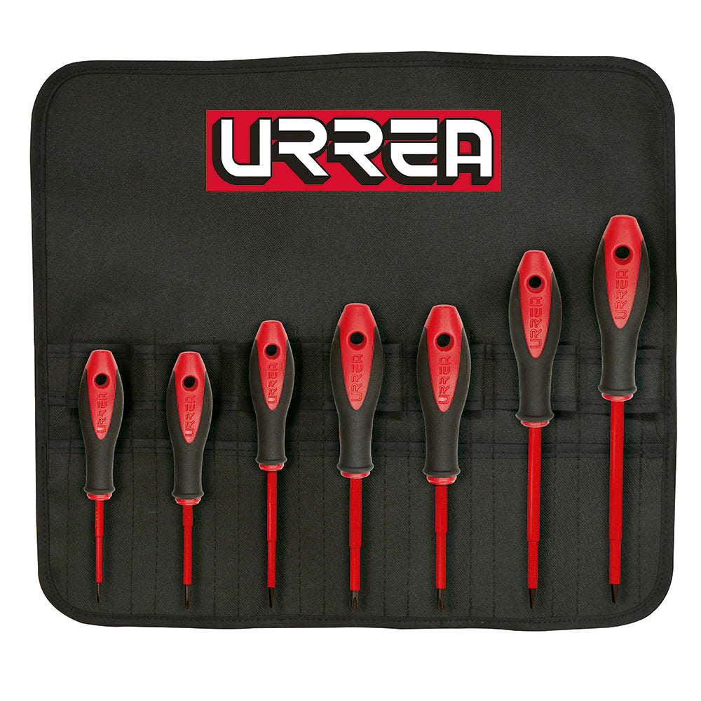 JUEGO DE DESTORNILLADORES CON MANGO BIMATERIAL 1000 V COMBINADOS, 7 PIEZAS U9700BA URREA